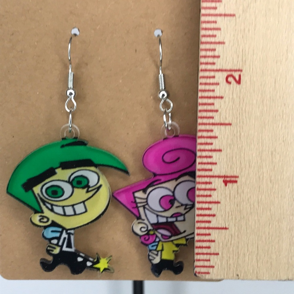 Cartoon TCB Wanda and Cosmo 2D Acrylic Dangle Earrings Fashion Jewelry - Picture 2 of 4